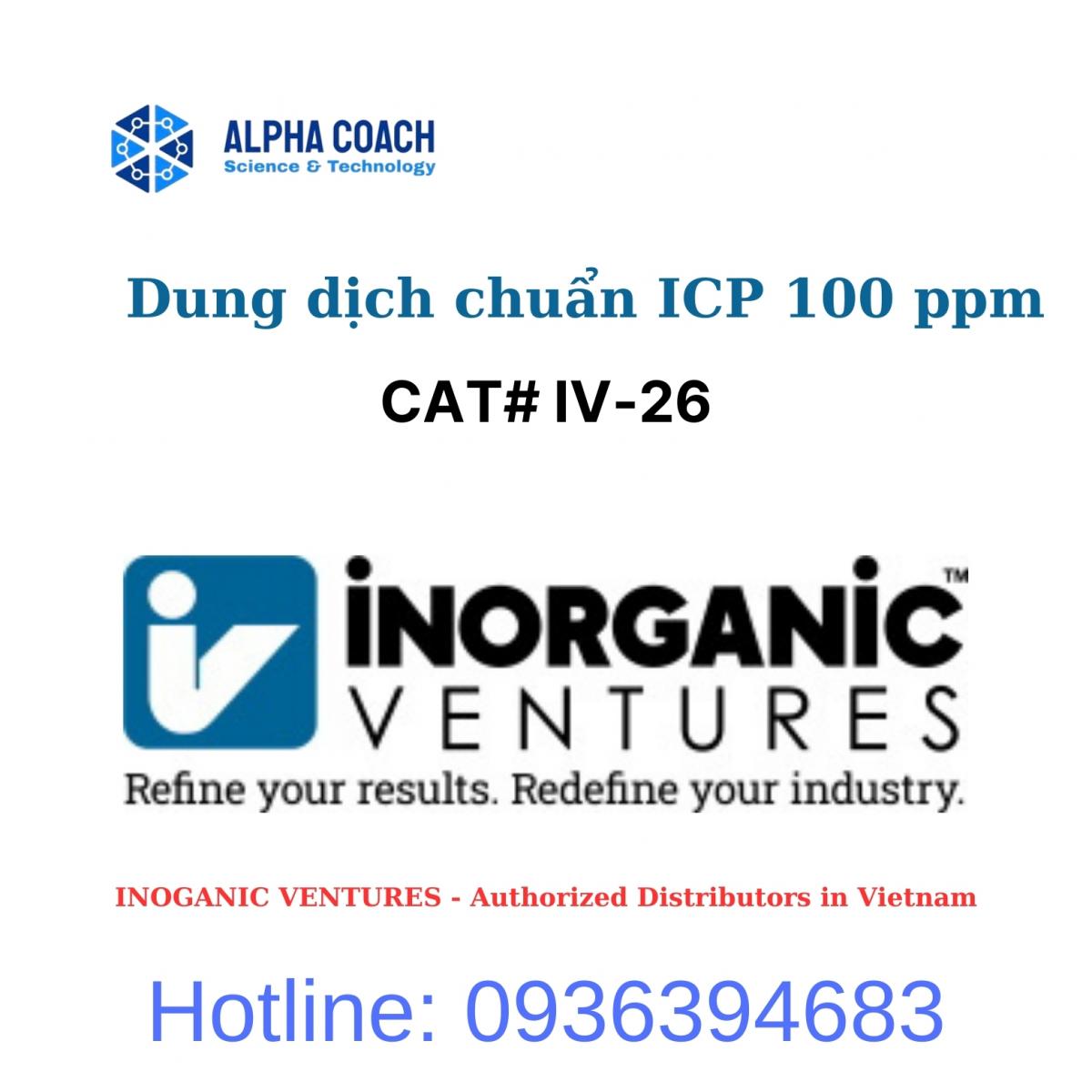 Dung dịch chuẩn ICP 100 ppm 26 Element ICP Calibration/Quality Control Standard, Hãng IV-Mỹ